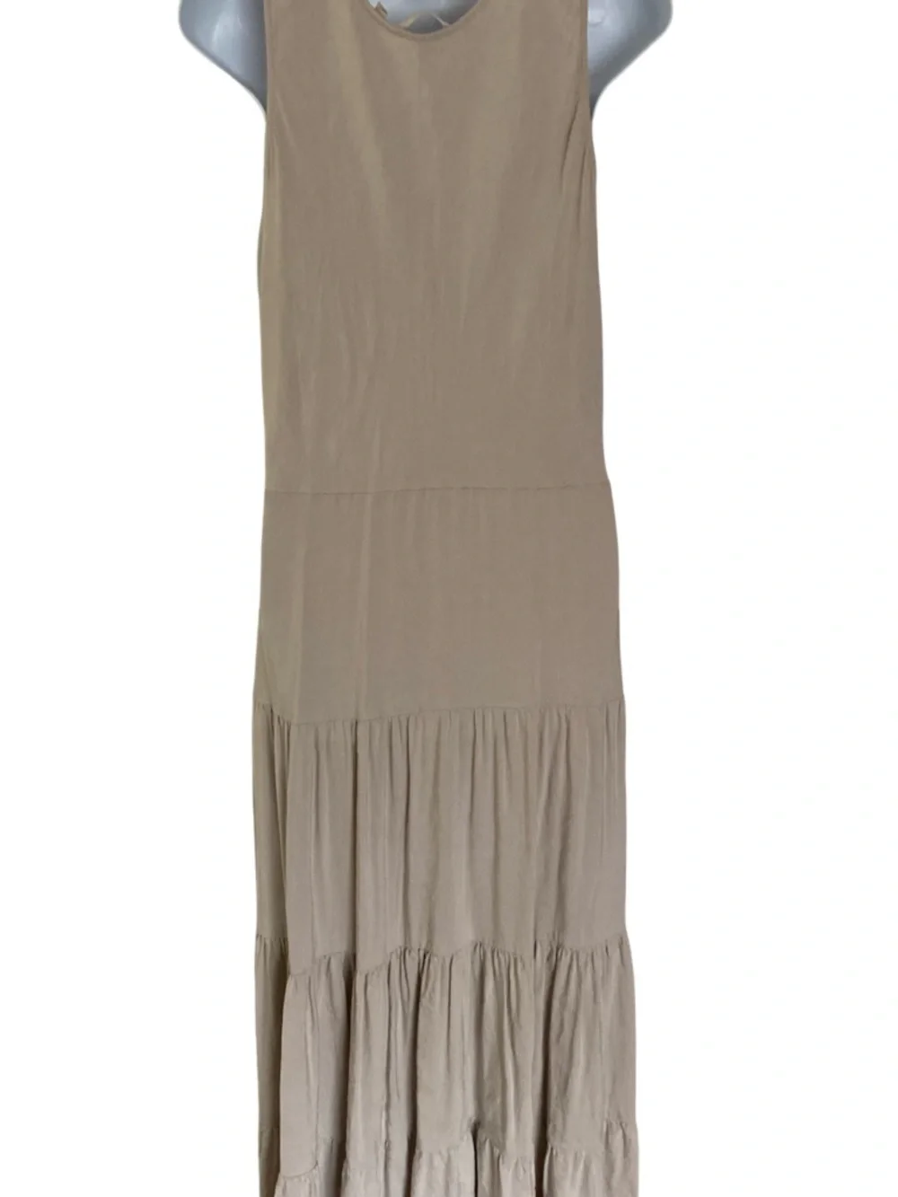 Soft Surroundings Linen-Blend Scoop Neck Dress Light Beige- 12 tan linen blend